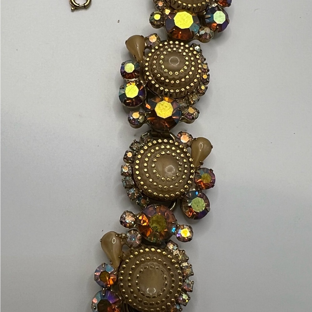 Vintage Gold-Tone Bracelet with Iridescent Multi-Color Stones